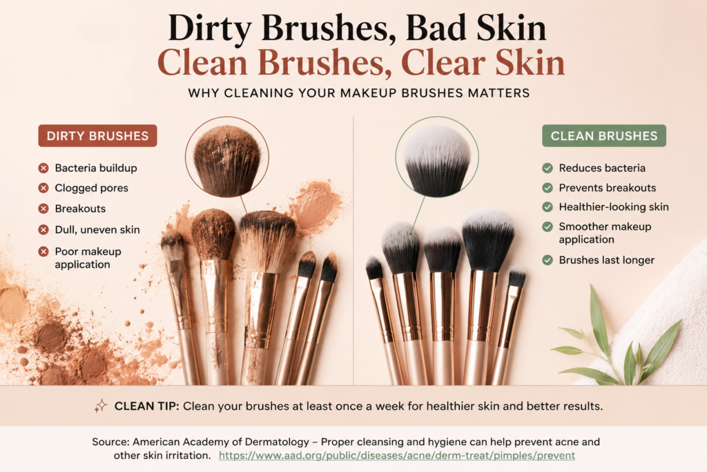 dirty makeup brushes vs clean makeup brushes infographic